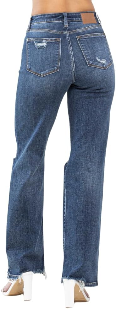 Judy Blue High Waist 90's Knee Destroy Straight Blue