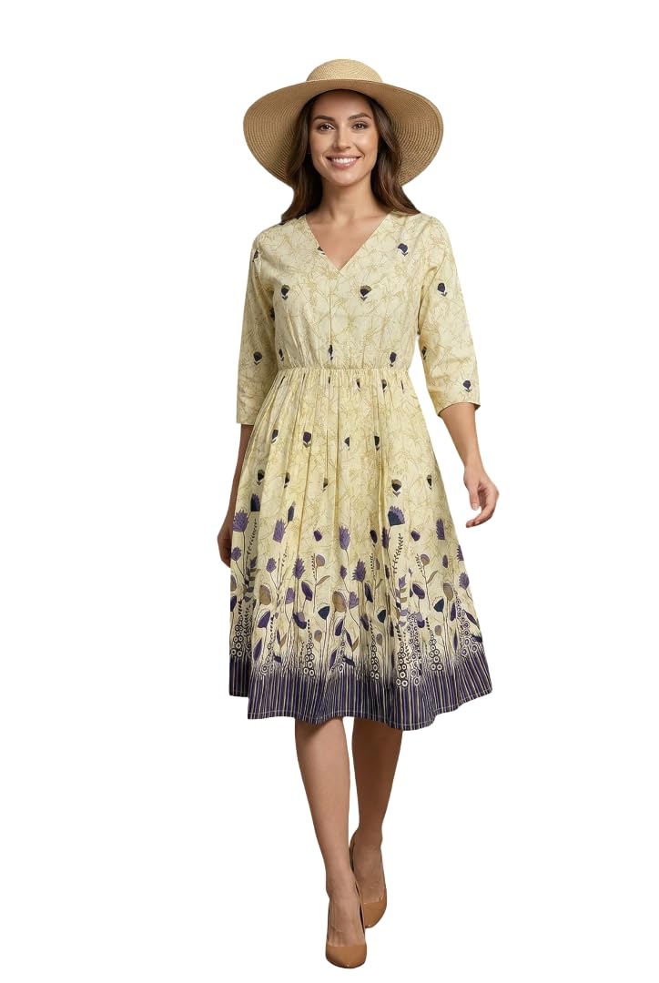 Elegant Women’s Floral Border Print Poly Rayon Dress-image-21