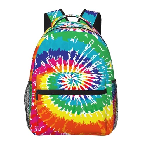 UEQIKI Mochila de viagem leve colorida tie dye neon com bolso frontal com zíper impressa bolsa para laptop moderna casual para trabalho, caminhada, acampamento unissex