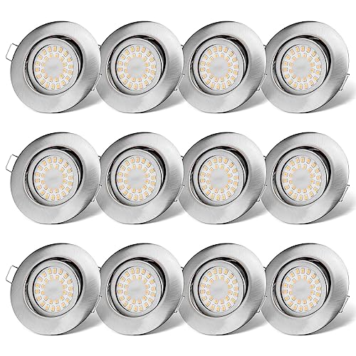 LED Einbaustrahler 230V Flach Dimmbar LED Spots 6W IP44 Bad Einbauleuchten Deckenspots Deckenstrahler,Warmweiß 3000K Schwenkbar Einbauspots für Badezimmer Küche Wohnzimmer,12er Set
