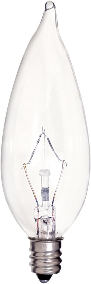 Satco S4465 25 Watt 212 Lumens CA9.5 Incandescent Soft White 2700K Candelabra Base Clear Krypton Light Bulb, Dimmable