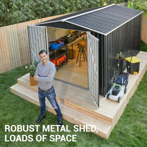 Image of Polar Aurora Outdoor Storage Shed Black 8x12 FT | Metal Garden Shed with Updated Frame Structure, Tool Sheds for Backyard Garden Patio Lawn