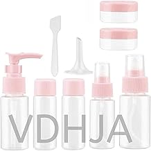 VDHJA Clear Plastic Portable Refillable Travel Cosmetics Toiletry Pressing Spray Bottles for Makeup Cosmetic, Liquid Containers Bottles 7 Pieces Set with Pouch- [Airline Carry-On Approved] (PINK)