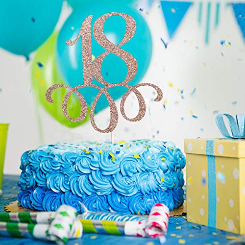 Rose Gold 18 Birthday Cake Topper, 18th Birthday Cake Topper Eighteen Birthday Cake Topper for Girls Boys 18th Birthday Party Cake Supplies