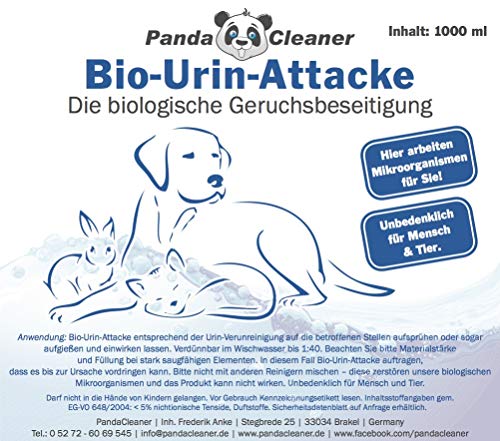 PandaCleaner Bio-Urin Attacke - Uringeruch Entferner Katze Hunde Tiergerüche - 5 Liter Konzentrat - Reinigungsmittel mit Mikroorganismen - Biologischer Geruchneutralisator