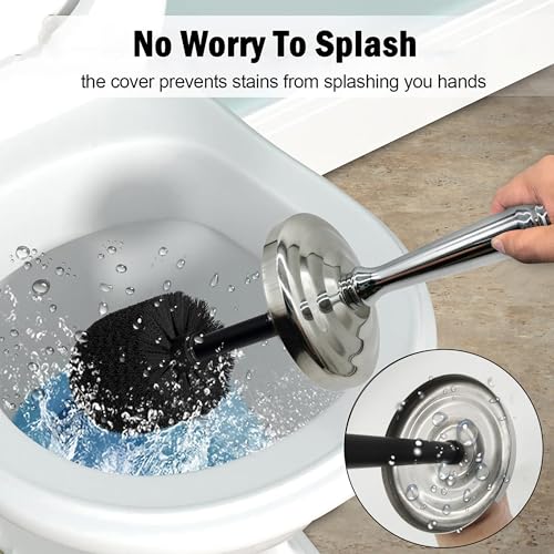 Image of Silver Chrome Toilet Bowl Brush with Holder with Removable lastic Liner, Durable Bathroom Cleaning Tool, Bathroom Cleaner Brush for Efficient Cleaning and Hygiene