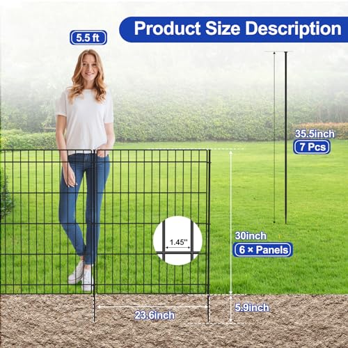 INJOPEXI Garden Fence 6 Panels 11.8ft (L)×30in (H) Decorative Garden Fences with 6 Panels Rustproof Wire No Dig Metal Garden Fence Animal Barrier Fencing for Yard Outdoor Patio - Without Fence Gate by INJOPEXI - Image 2