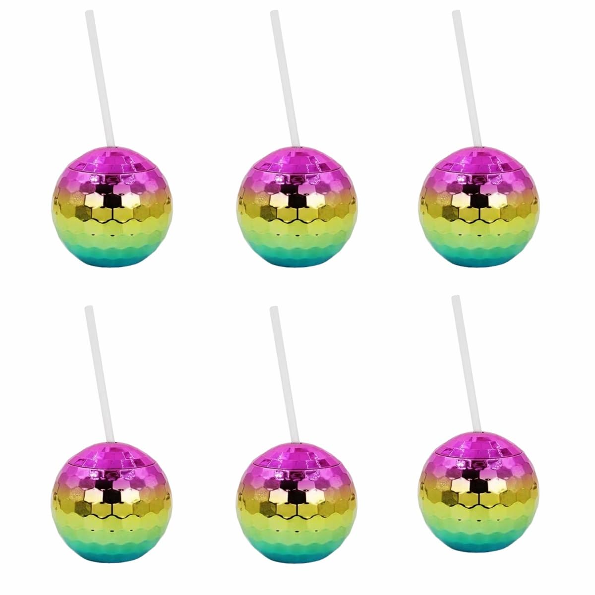 6 Pack Disco Ball Cups with Lids & 6 Straws Reusable Glitter Party Cups for Hen Nights, Flash Ball Wine Cocktail Tumblers Mirror Bachelorette Barware for Club Bar(4 Colors Rainbow)