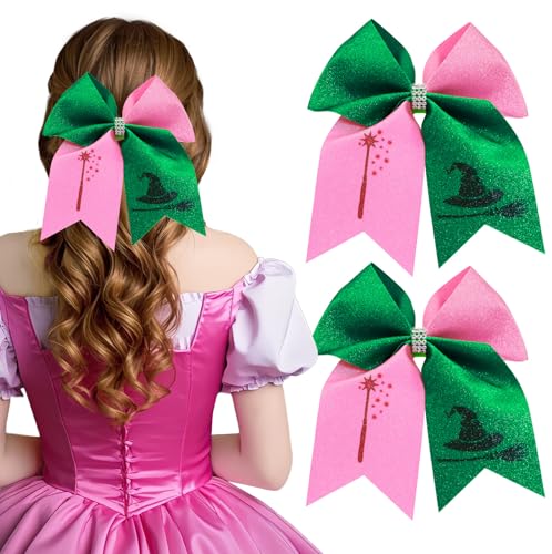 2 Pinzas para el cabello con lazo rosa y verde miniatura 1