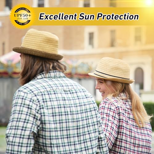 Image of Comhats Oversize XL XXL Mens Summer Straw Fedoras Sun Hats Panama Derby Packable 57-64cm 22.4 inch-25.2 inch 7 1 /8-8