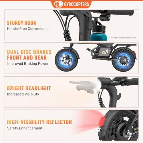 Gyrocopters PixAI 14" Electric Bike for Adults & Teens | Upto 70km PAS Range | Upto 32km/hr Speed | Free Smart Anti-Theft GPS Tracker, Dual Rider E-Bike | UL 2849 Safety Certified — view 7