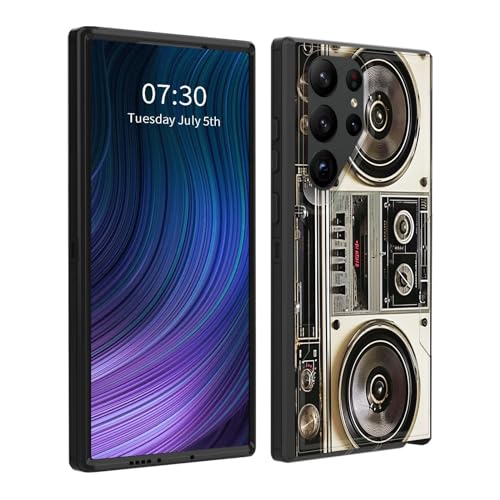 BFUKVOU Schutzhülle für Galaxy S23 Ultra, zweilagig, Aufprall-Handyhülle für Samsung Galaxy S23 Ultra 6.8 Zoll, Vintage 80er Jahre Boombox
