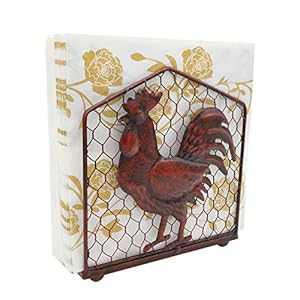Metal Rooster Design Tabletop Napkin HolderFreestanding Tissue DispenserRustic Red