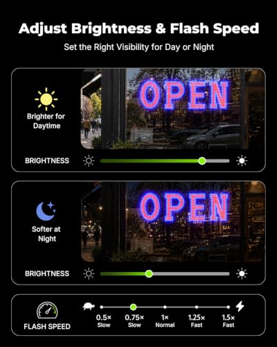 Image of 40 x 12 Inch LED Open Sign for Business - Timer via BT APP & Remote Control, Ultra Bright Large Open Sign with 14 Flash Modes, 6 Dimming Levels & 6 Speed Control for Salon Cafe Restaurant (Red & Blue)