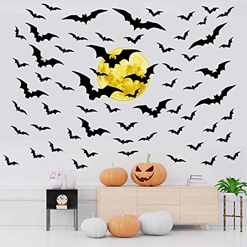 Halloween Moon Wall Decal Halloween Bat Wall Stickers Vinyl Bat Wall Decals Removable Halloween Wall Sticker Halloween Bats Wall Decals Party Decorations #TOP6