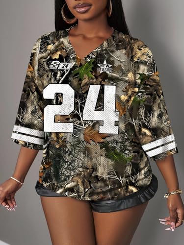 Image of RoseSeek Women's Jersey Shirts Number Graphic V Neck Football T Shirts Tops