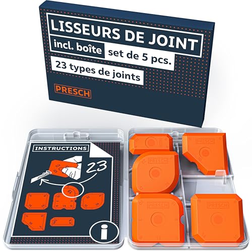 Presch Set de lisseurs de joints 5 pcs avec boîte - Joints parfaits grâce à des bords très droits - Boutons spéciaux pour un levage facile - Idéal pour...