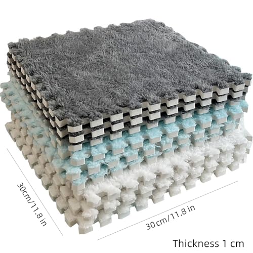 BXEBUI 12pcs Carpet Squares Puzzle Floor Mat, Grey+Black - Image 5