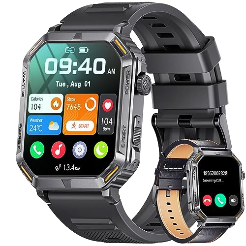 SUNKTA Montre Connectée Homme avec Appels Bluetooth Assistant Vocal, 1,96'' HD IP68 300mAh Smartwatch avec Fréquence Cardiaque/SpO2/Sommeil/123 Modes Sportifs pour Android iOS, avec Podomètre