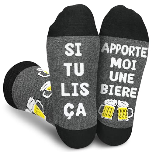 Obidodi - Calcetines para hombre 39-46, si ves esto, traeme una cerveza, calcetines humorísticos divertidos regalo cumpleaños regalo papá gran niño