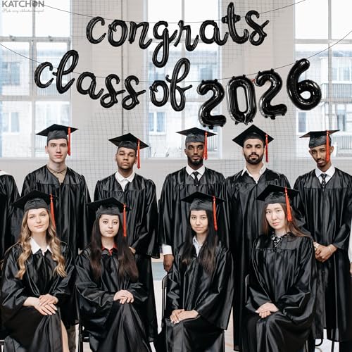 Image of KatchOn, Black Class of 2026 Balloons Banner - Script, 16 Inch | 2026 Balloons Graduation, Graduation Decorations 2026 | Class 2026 Decoration, Class of 2026 Sign