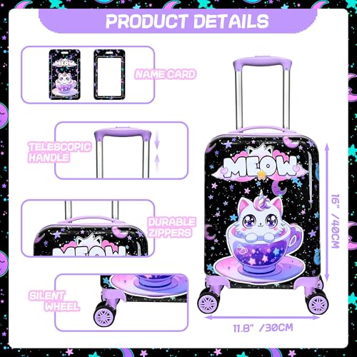 Image of Kid's Luggage Set 2 Piece Suitcase Set 16'' Hardside Luggage with Spinner Wheels Girls Carry on Toddler Luggage Travel Rolling Luggage Airline Approved