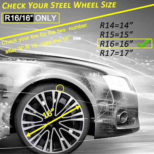 Image of Hubcap Wheel Cover Replacement R16 Hub Caps Universal-Fit Steel Wheel Rim Cover ABS Material Exterior Accessories for Car Truck SUV -Set of 4(16-inch,Silver-Black)