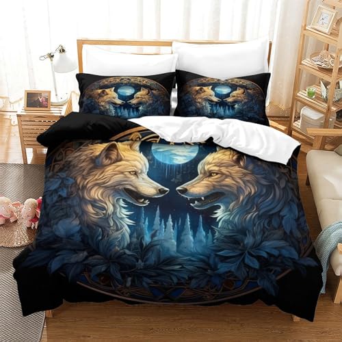 Housse de couette loup 3D King en microfibre premium à fermeture éclair - 4