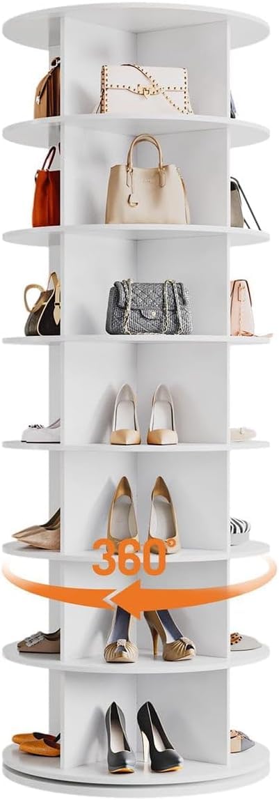 Zjyufy 7 Tier Rotating Shoe Rack Tower, Revolving 360 Shoe Display Storage Rack Spinning Shoe Display Lazy Susan Vertical Handbag Holder