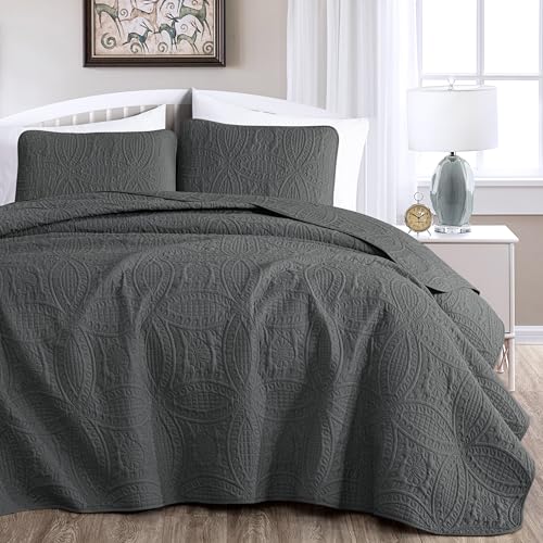 Image of Chezmoi Collection Austin 3-piece Oversized Bedspread Coverlet Set (Queen, Charcoal)