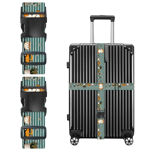 Image of Nuxovilar Luggage Straps Set for Suitcase 1.96x71in Polyester | Cargo Strap Travel Belt Security Buckle Band Family Trip Summer Vacation Airport (Duck Floral Cars)