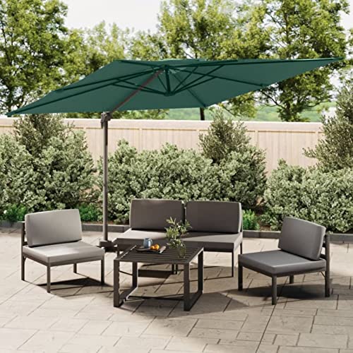 Homgoday Sombrilla Colgante de Doble Techo Verde 400x300 cm, Sombrilla de Jardín Voladiza Colgante, Parasol Terraza Inclinable, Protección UV para Patio, Jardín, Piscina y Exterior