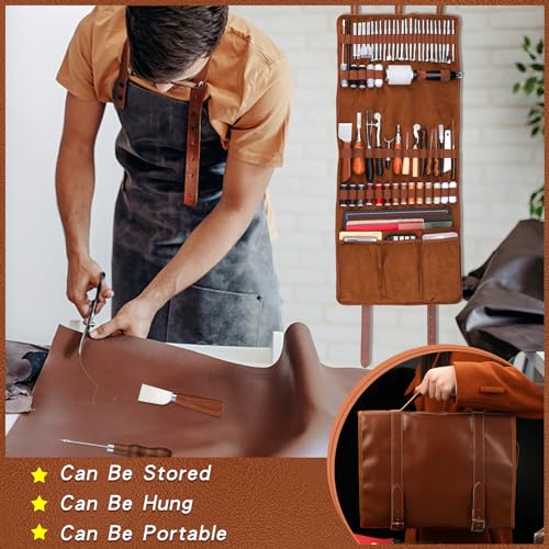 TLKKUE Leather Tooling Kit Leather Craft Tools Leather Working Kit with Custom Handbag Cutting Mats Engraving Punching Sewing Stamping Sanding Tools Leather Tools for Leather Working Professional