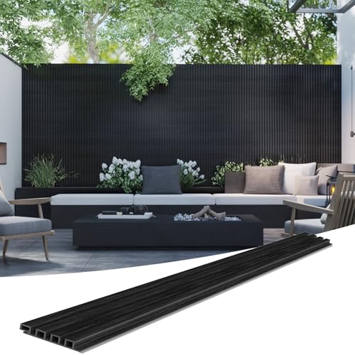 Treslam 3D Faux Wood Wall Panels for Exterior – Waterproof WPC Decorative Siding Slat Covering, Outdoor UV 7.55 FT (L) x 0.53 FT(H) Resistant Wall Decor, Easy Install Design (Black, Pack of 5 Piece)