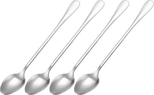 uxcell Juego de 4 cucharas de mango largo, cuchara de helado de acero inoxidable de 7.5 pulgadas, cucharas de café para mezclar, bebidas, café