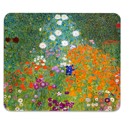 Anti-Slip Gaming & Office Mouse Pad with Stitched Edges 9.5 x 7.9 Inch, Art Bauerngarten by Gustav Klimt Historic Cultural Illustrations Fine Art Traditional Scenic Durable Smooth Surface Desk Mat