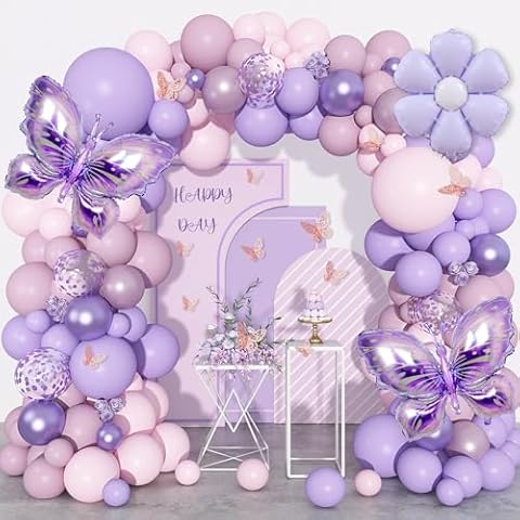 Ouddy Life 171Pcs Pink and Purple Butterfly Balloons Arch Garland Kit, Butterfly Birthday Decorations with Foil Butterflies Flower for Baby Shower Wedding Girls Party Bachelorette Party Supplies Cover