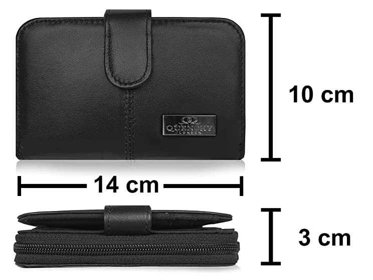 Image of K London Black Leather Small Womens Wallet 2 Zipped Pockets | 6 Card Slots | Compact Ladies Purse (KL 1225 Blk)