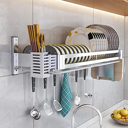 Küchenregal Edelstahl Wandmontage Geschirrabtropfgestell mit Abtropfschale, Besteckregal und Schneidebretthalter