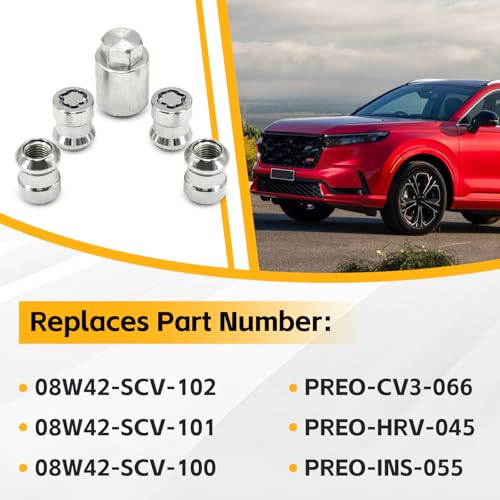 Image of Wheel Lock Lug Nut Set Fit for Honda CR-V 2007-2025 Civic 2016 Accord 2008-2012 Alloy Wheel Lock 4Pcs Replace# 08W42-SCV-101,08W42-SCV-102,08W42-SCV-100, PREO-CV3-066, PREO-HRV-045, PREO-INS-055
