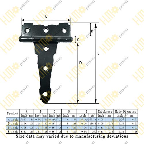 Hlmoptimo 6 Inch Strap Hinges Shed Door Hinges Heavy Duty T Hinges Decorative T Hinges Door Hinges Gate Hinges Rustproof Classic Antique Hinge W/Screws (4, 6 Inch) #TOP1