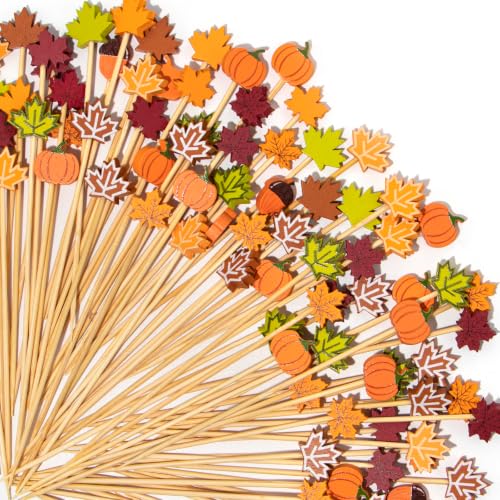 Fall Leave Pumpkin Cocktail Picks, Food Toothpick for Appetizer Charcuterie