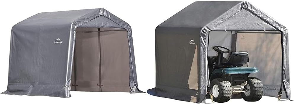 ShelterLogic 8 x 8 and 6 x 6 All Season Steel Shed-in-a-Box Storage Shed Bundle with Waterproof Covers and Anchors
