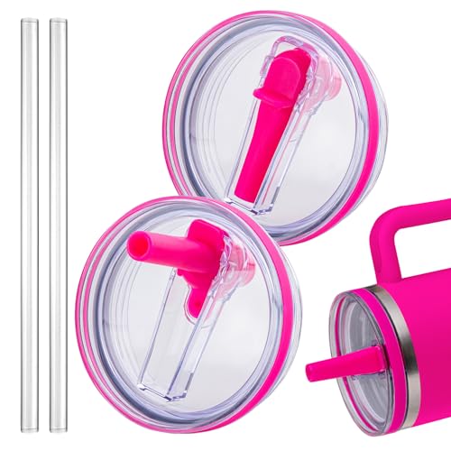 Image of Replacement Lid for Stanley 40 oz and 64 oz Tumbler.Leak proof Flip Straw Lid Fit Stanley Cup Quencher H2.0 40 oz /64 oz and Stanley ProTour 40oz /64oz Tumbler.(Fuchsia,2-Pack)