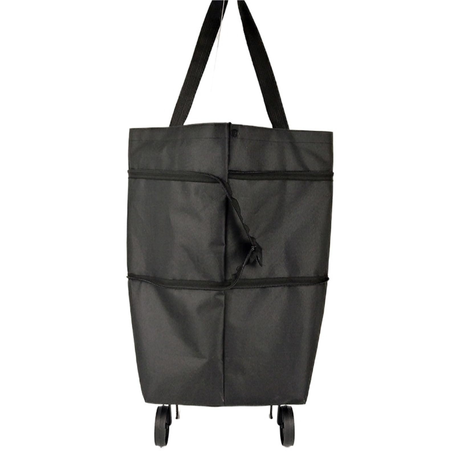 Foldable Shopping Bag with Wheels 1pc Trolley Bag Collapsible Shopping Cart With Wheels Reusable Shopping Trolley Folding Grocery Bag(Black)