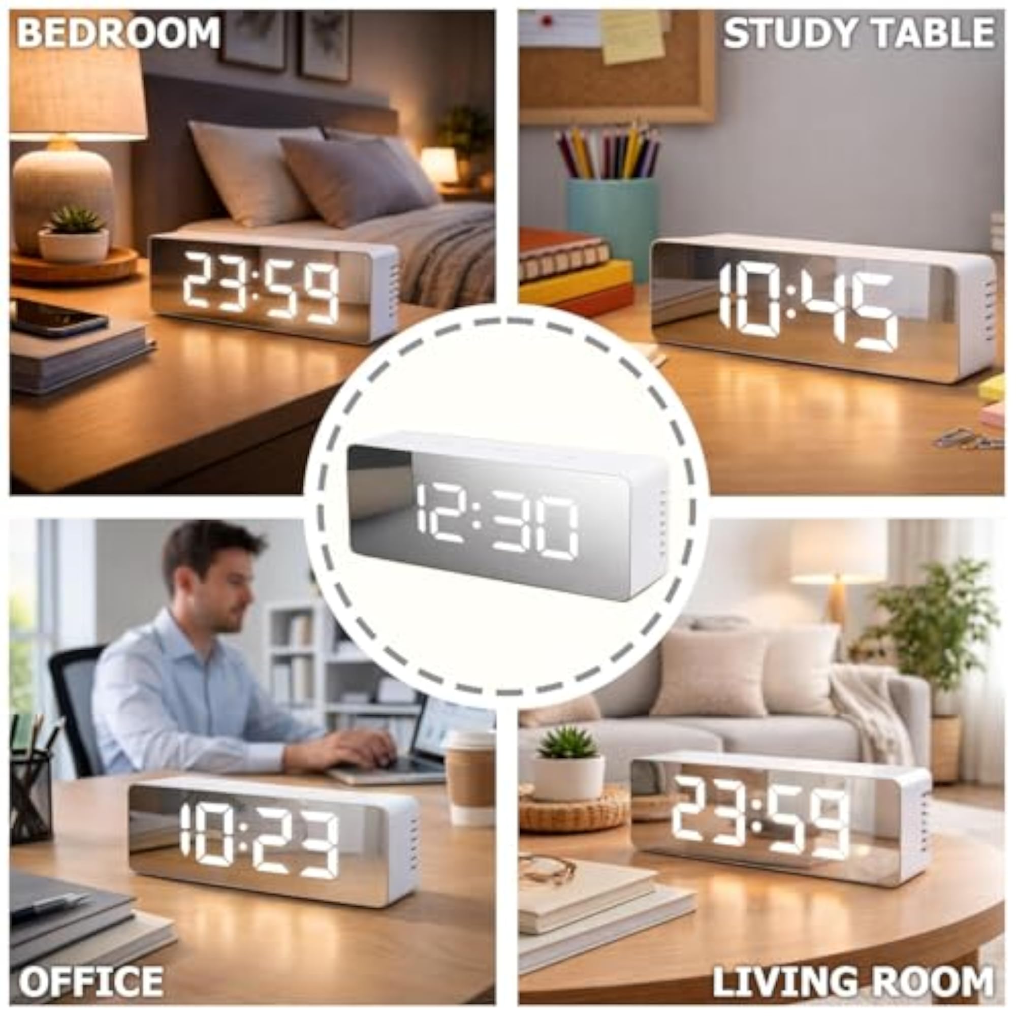 Digital Mirror Alarm Clock with Temperature & Date Display