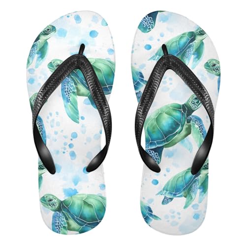 ALAZA Watercolor Green Turtle Flip Flops for Women Fashion Beach Slippers Comfort Mens Flip Flops Non-Slip Rubber Shower Slippers Sandal for Hotel Travel Sport,XS