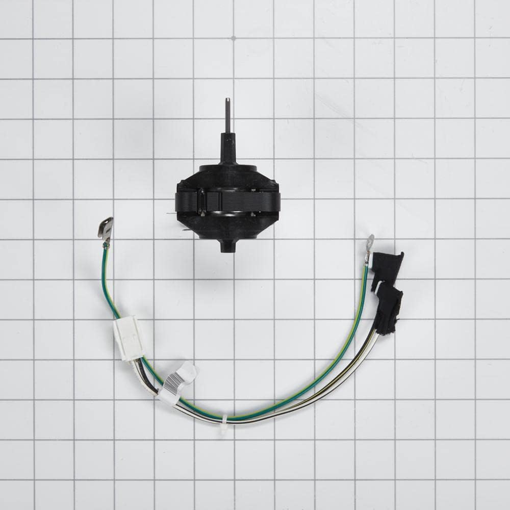 Whirlpool W11024089 Evaporator Fan Motor, front view with wiring harness