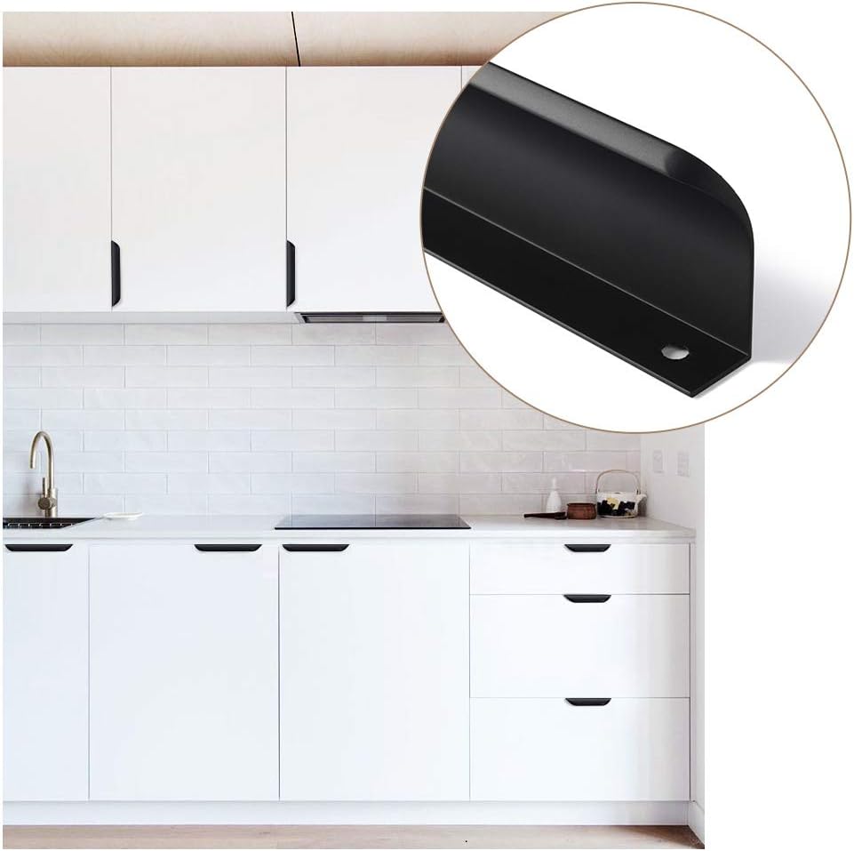 homdiy 3in Cabinet Pulls Edge Drawer Pulls Black Cabinet Handles - HD7027BK Cabinet Hardware Black Pocket Door Pulls Hidden Door Handle for Kitchen Cabinets, 25 Pack