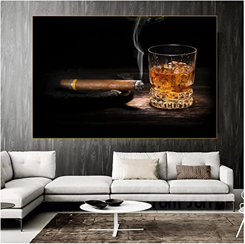 Arte de la pared de la lona 60x100 cm cigarro encendido sin marco y copa de vino sala de estar nórdica arte de la pared impresión del cartel decoración de la oficina moderna imagen de la pared Cover